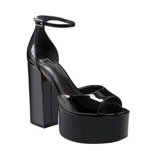 Marc Fisher Della Ankle Strap Patent Leather Platform Sandals in Black